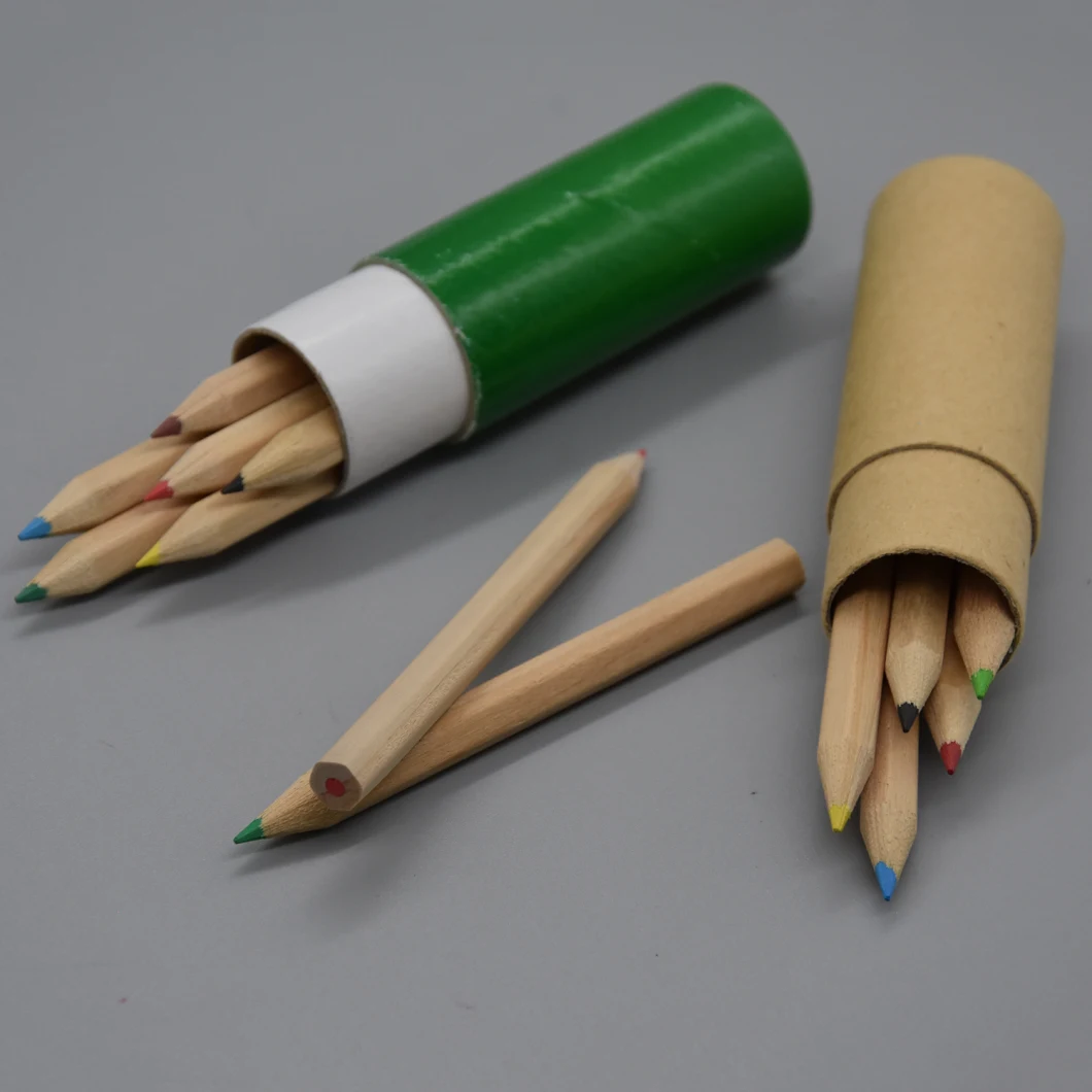 Full Size/Half Szie Natural Wood Recycled Color Pencils in Round Paper Tube Paper Cover