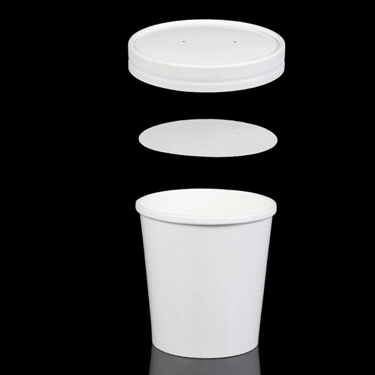 White Kraft Paper Soup Cup with Paper Lid Paper Takeaway Food Container or Ice Cream Container