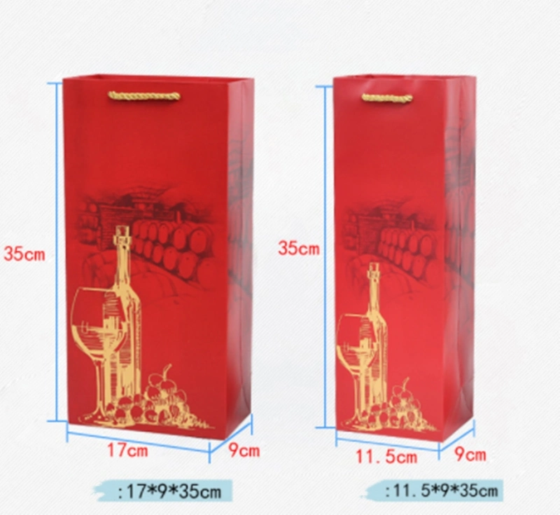 Red Wine Paper Shopping Bag Red Printing Paper Bag for Wine Packaging Two Size for Single and Double Bottle