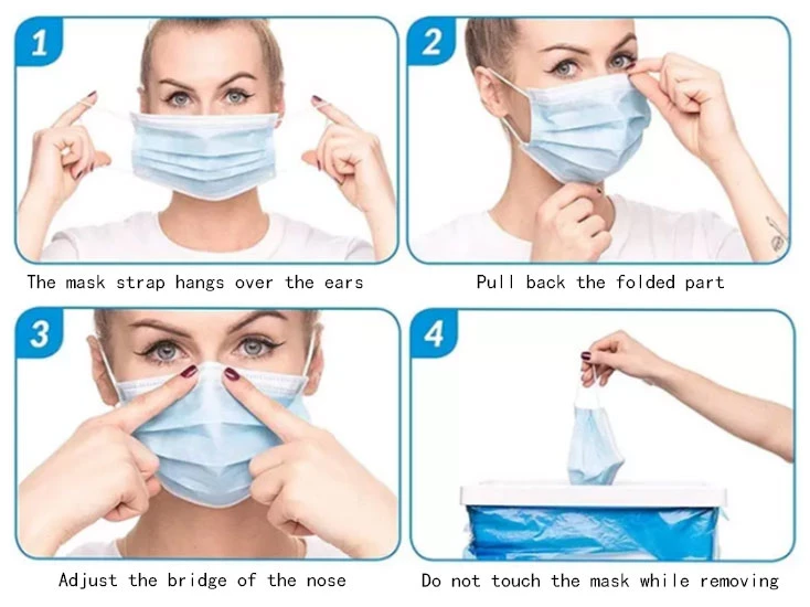 Ce Disposable 3ply Adult Protective Non-Woven Mask Blue/White/Black Face Mask