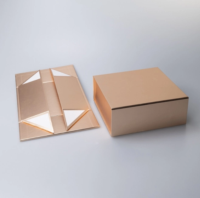 Rose Gold Clear Folding Magnetic Flap Rigid Box Clothing Shoes Paper Cardboard Art Box