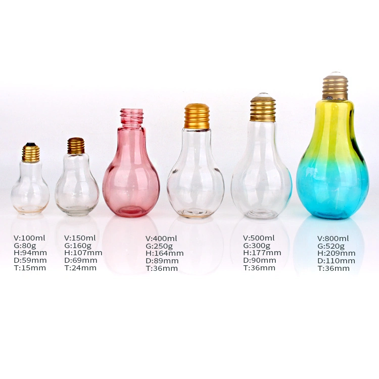 Creative Colored Light Bulbs Glass Bottles for Candy Weddings Glass Juice Bottle