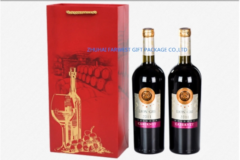 Red Wine Paper Shopping Bag Red Printing Paper Bag for Wine Packaging Two Size for Single and Double Bottle