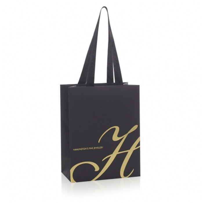 Embossing and Logo Gold Foil Custom Printed Black High Quality Paper Gift Bag for Jewelry