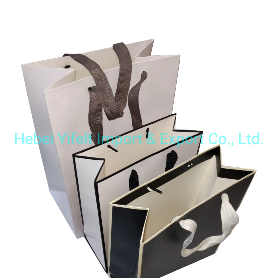 Custom Premium Fashionable White/Black Tote Shopping Paper Bags Luxury Reusable Paper Bags with Cotton Handles