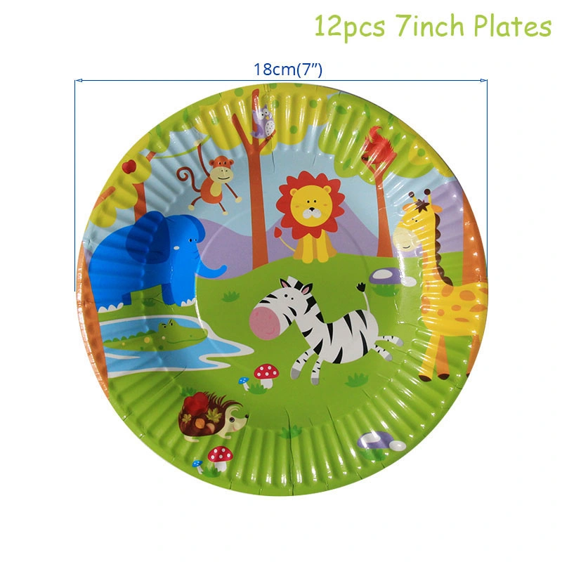 Safari Party Tableware Set Birthday Party Decoration Kids Plate Cups Hats Tablecloth Straw Animal Jungle Birthday Decor Supplies