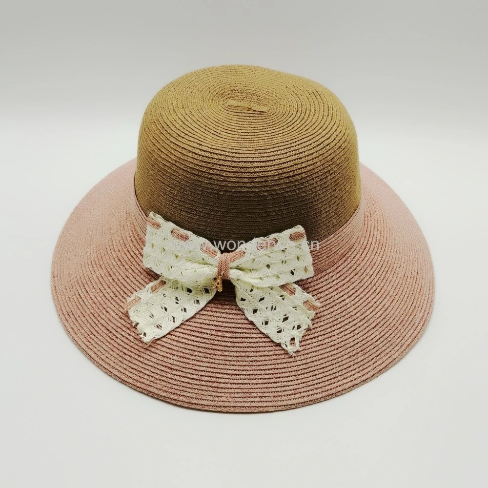 Best Sale Rose Pink Paper Straw Sun Beach Hat for Ladies