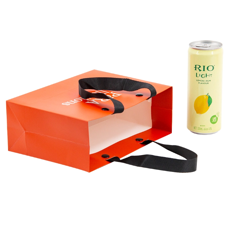Hot Sale Custom Size Orange Color Garment Paper Packaging Bag with Flat Handle