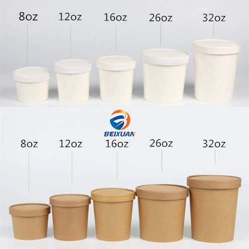 12oz Disposable Kraft Paper Soup Bowl with Paper or Plastic Lid Paper Soup Cup
