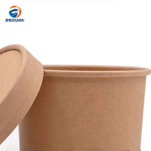 12oz Disposable Kraft Paper Soup Bowl with Paper or Plastic Lid Paper Soup Cup