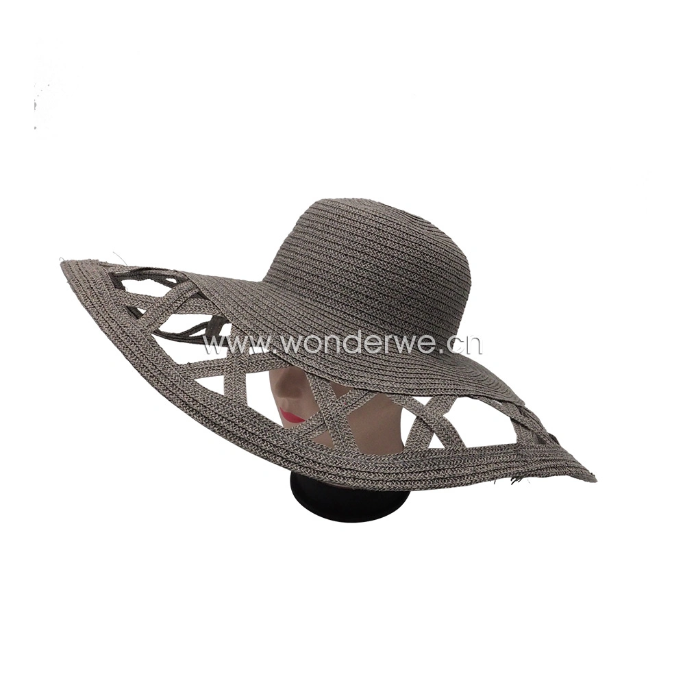 Novelty Style Grey Paper Braid Ladies Beach Sun Hat with Large Brim