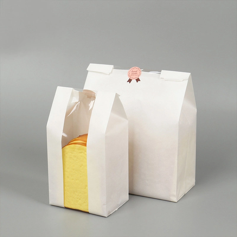 Paper Bread Bags Eco-Friendly Kraft Paper Food Bread Packing Paper Bags with Clear Window