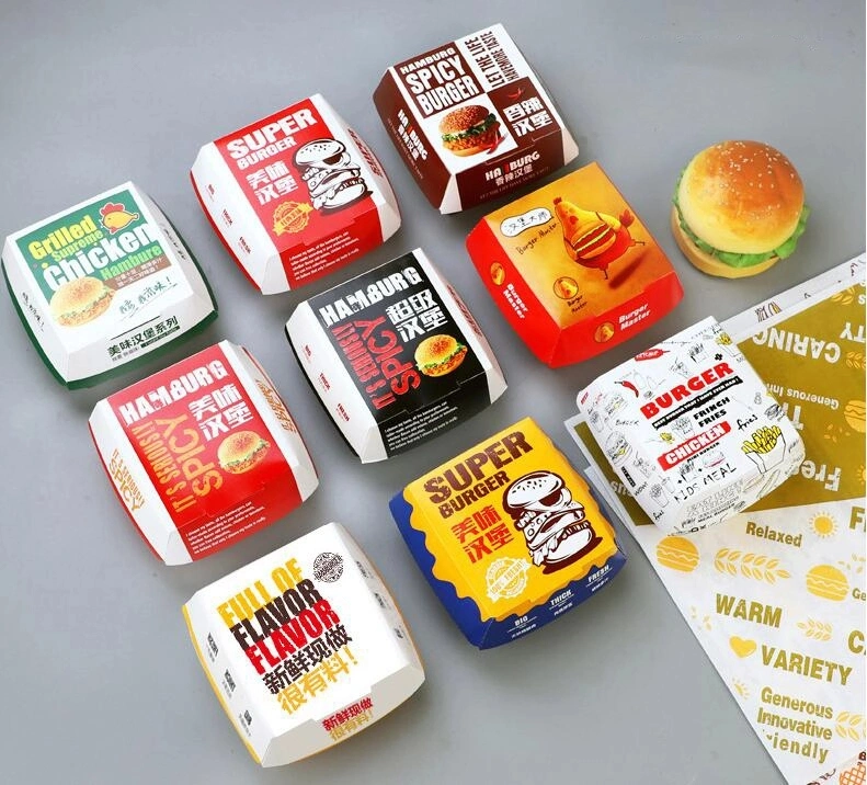 Takeaway Oil-Proof Hamburger Paper Packing Large Snack Box Rectangular 205*107*77mm
