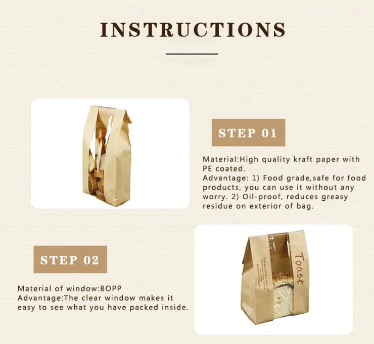 Food Grade Oil-Proof Paper Toast Bread Packaging Bag Customized Size Kraft Paper Bag