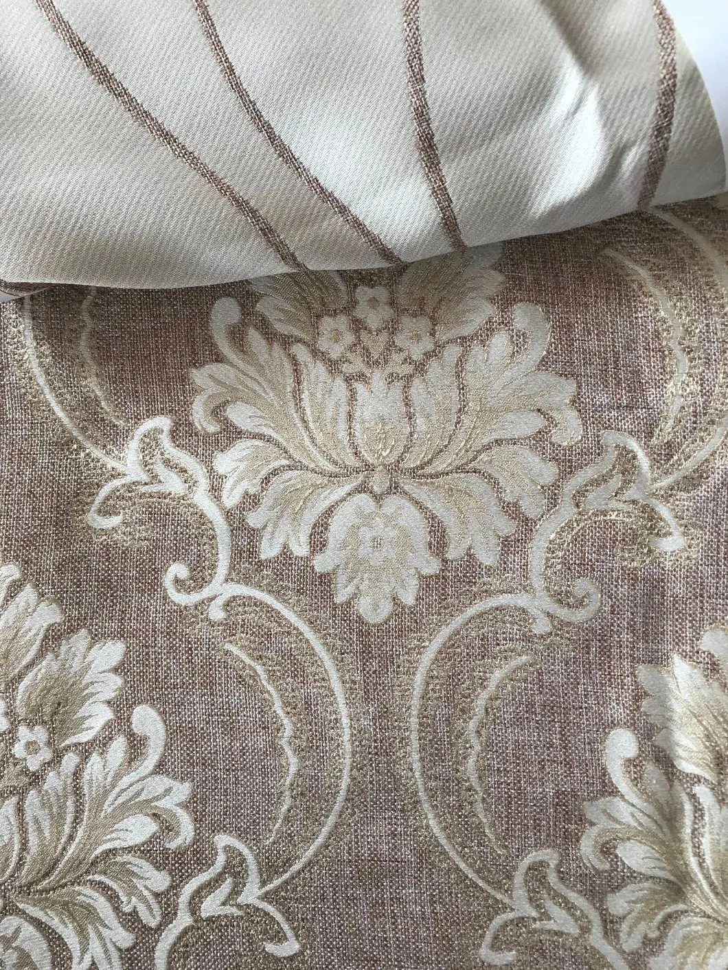 Fashion Linen Look Curtain Fabric Combined Plain and Jacquard Style
