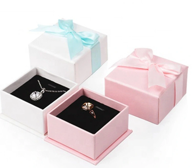 Customized Printed Logo Pink Jewelry Paper Box with Ribbon
