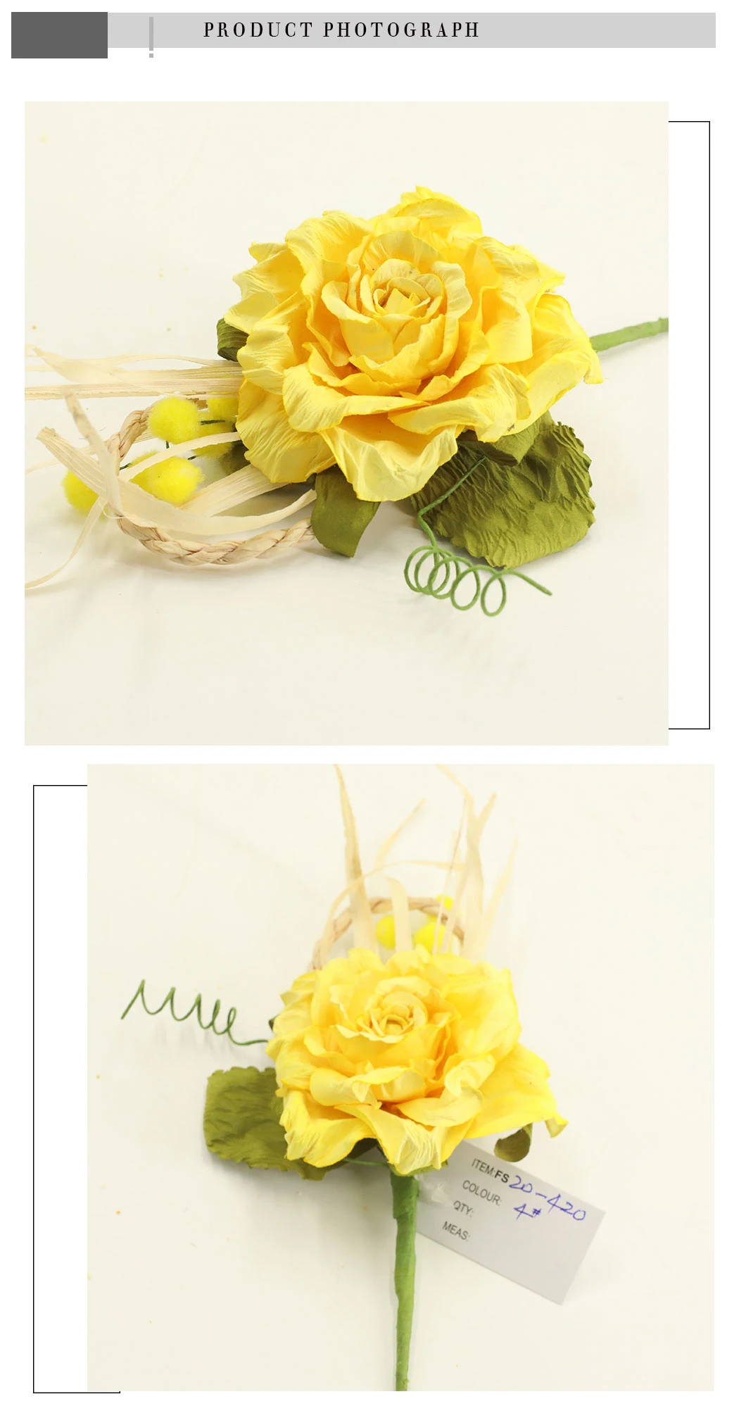 Wholesale Beautiful Paper Rose Pick with Jute Gift Decoration Fs20-420