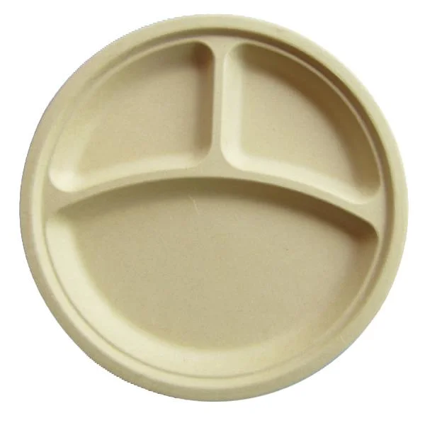 Eco-Friendly 100% Compostable Disposable 3-Compartment Bamboo Plup Plate