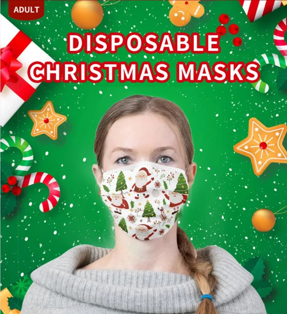 Chinese Factory Wholesale White Colorful Custom Logo Christmas Kids Disposable White 3 Ply Face Mask