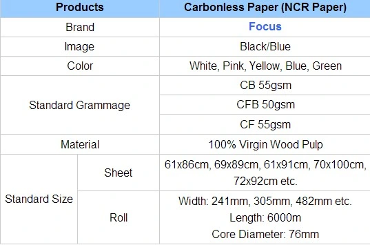 Carbonless Paper, NCR Paper, Non-Carbon Paper, Continuous Forms, 100% Virgin Wood Pulp