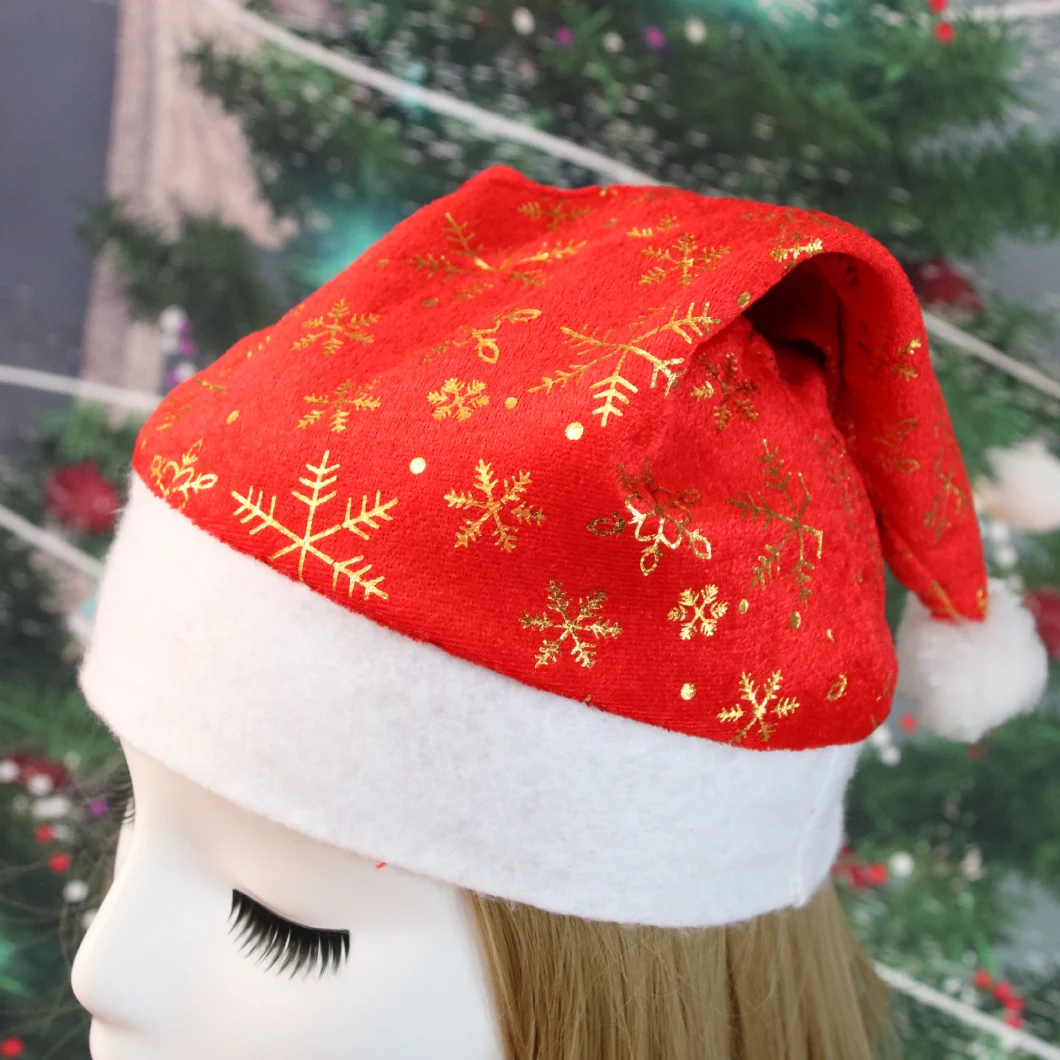Red Color Christmas Hat with Printing Christmas Decoration