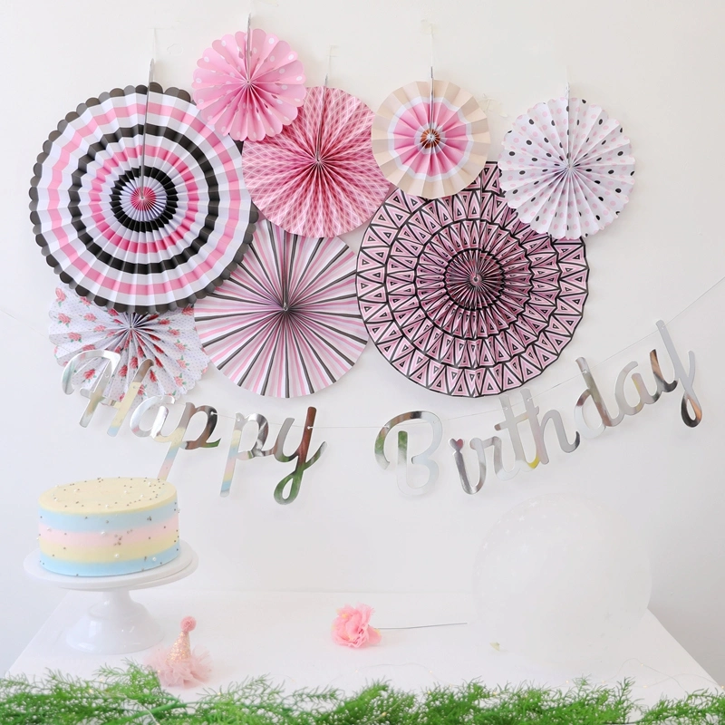 8PCS Birthday Decoration Set for Birthday Party, Paper Garland, Fiesta Hanging Paper Fan Flower, Paper Decoration