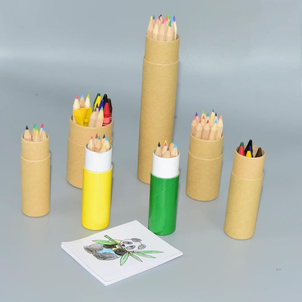Full Size/Half Szie Natural Wood Recycled Color Pencils in Round Paper Tube Paper Cover