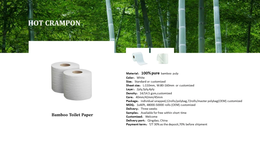 100% Pure Bamboo Toilet Paper Roll/China Paper Roll/No Tree No Plastic