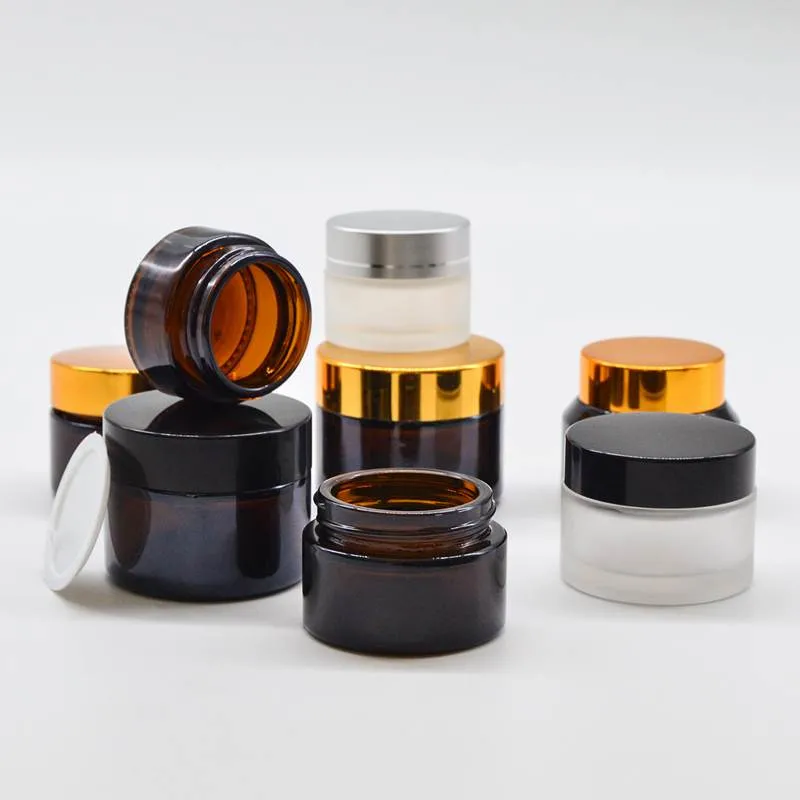 Wholesale 1oz/1.67oz Amber Glass Face Cream Jar with Black Lid