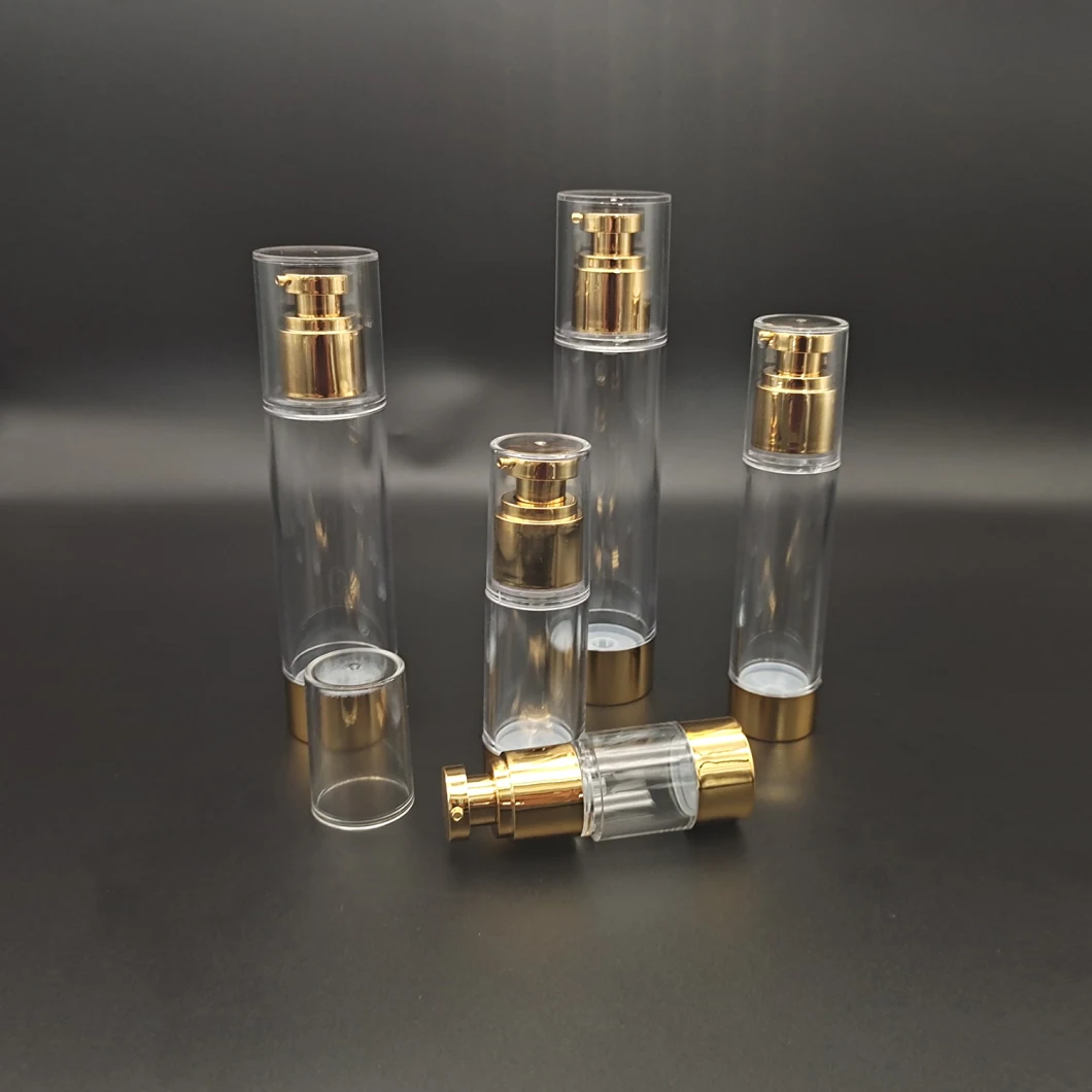 Luxury Gold 15ml 30ml 50ml 100ml 120ml Plastic Lotion Cosmetic Packaging Dispenser Pump Airless Bottle