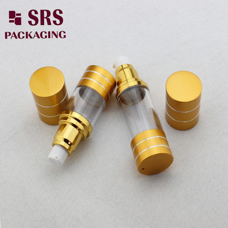 New Design Cosmetic Gold Airless Pump Bottle with Aluminum Cap