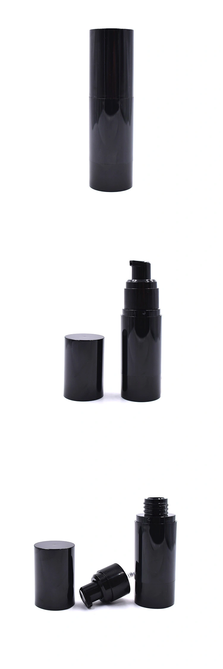 Cosmetic Packaging 30ml Full Black Plastic Bottle Airless Pump