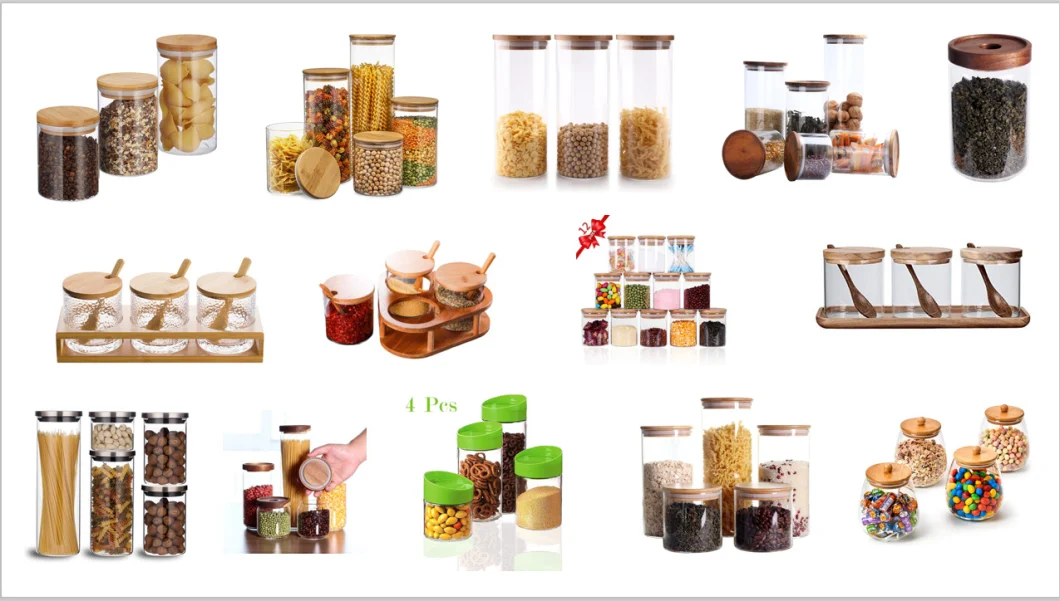 High Borosilicate Glass Cookies Jars with Bamboo Lid Set Glass Food Storage Jars