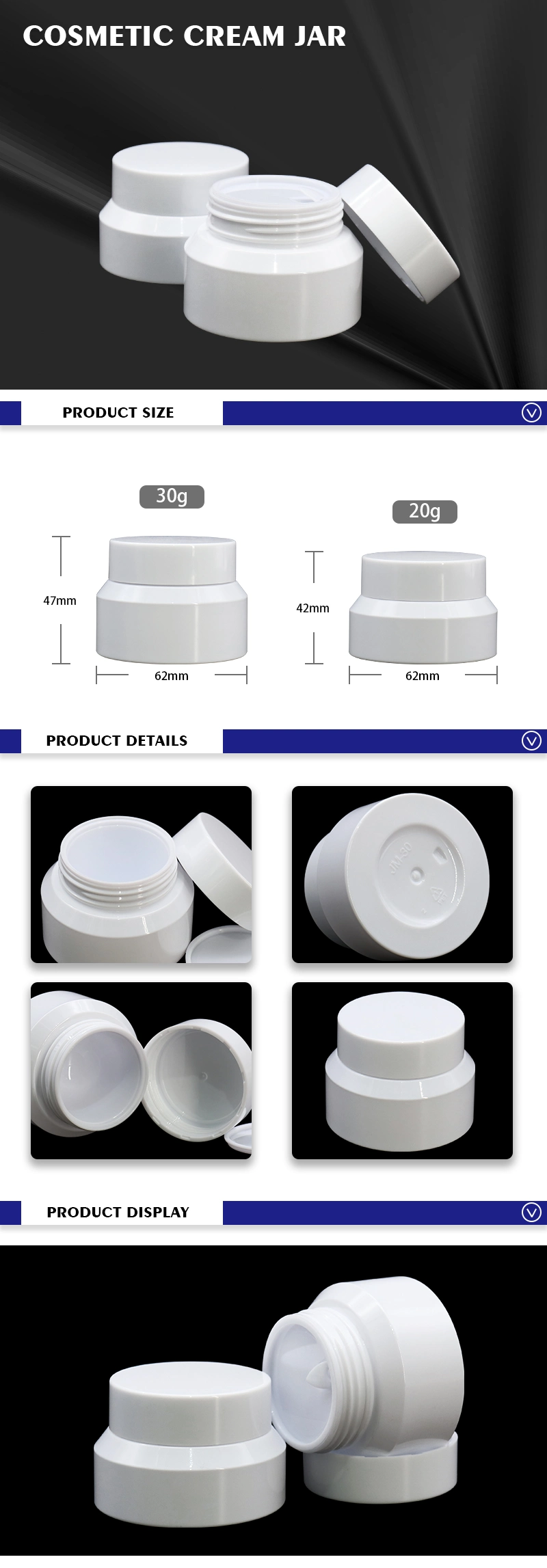 Pet White Empty Jars for Cosmetic Cream Packaging 20g 30g