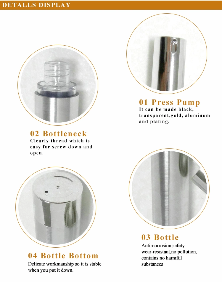 15ml 30ml 50ml Empty Cosmetic Silver Airless Pump Dispenser Bottle (SKH-1076)