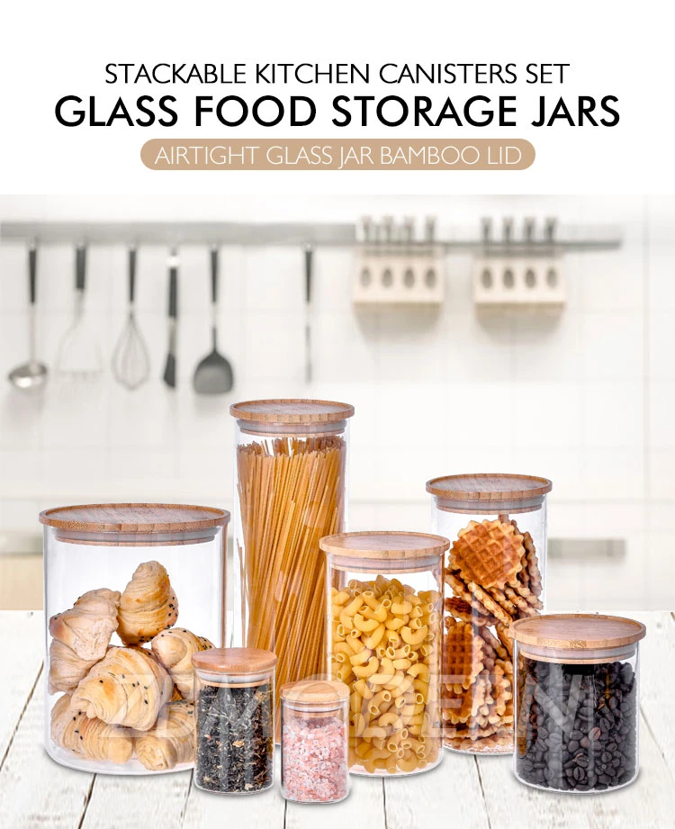 Glass Food Storage Jars Containers High Borosilicate Glass Cookies Jars with Bamboo Lid Set Airtight Canisters