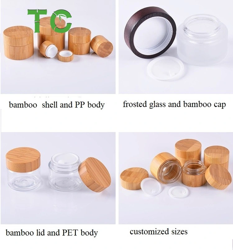 Wholesale Environmental Bamboo Lid Frosted Glass Bottle Cream Jars Cosmetic Container