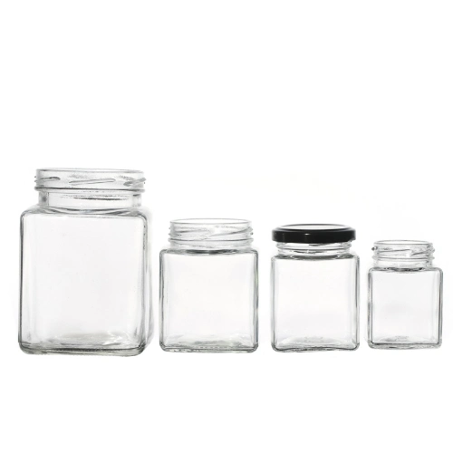 Glass Jar Suppliers Empty Square Metal Lids Airtight 100ml 280ml 380ml 500ml Glass Jars in Bulk