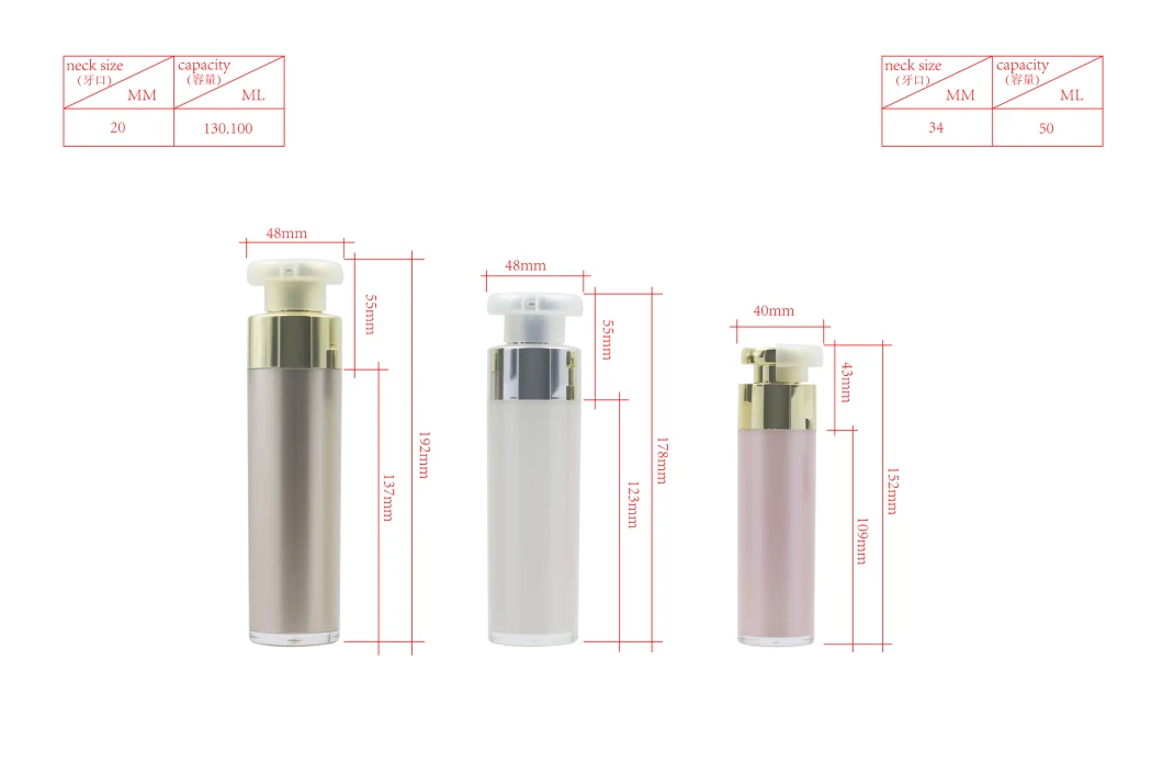 High Quality 50/100ml Cosmetics Airless Bottles Series Plastic Products