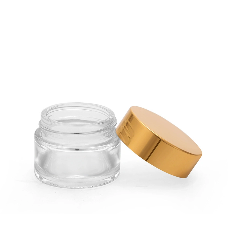 15g 20g 30g 50g Frosted Clear Empty Face Cream Glass Jar Round Cosmetic Packing Container Glass Jar with Gold/Sliver Cap
