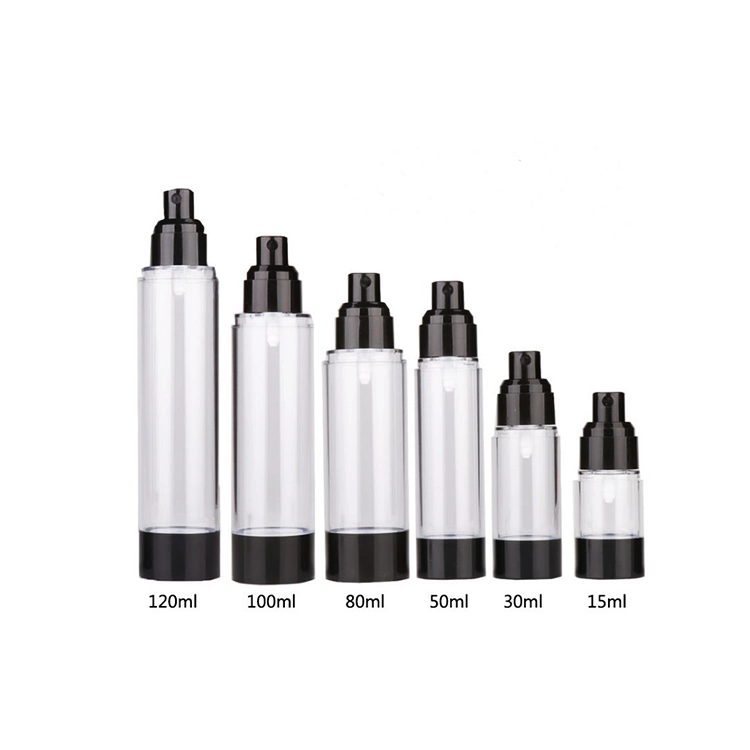 15ml 30ml 50ml 100ml Black Round Cosmetic Plastic Pump Airless Bottle