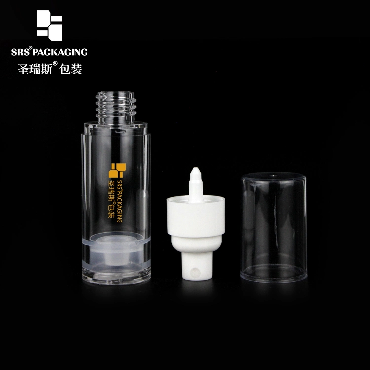 SRS Factory Direct Selling 15ml 30ml 50ml Transparent Eco Friendly Airless Pump Bottle with Spray Pump