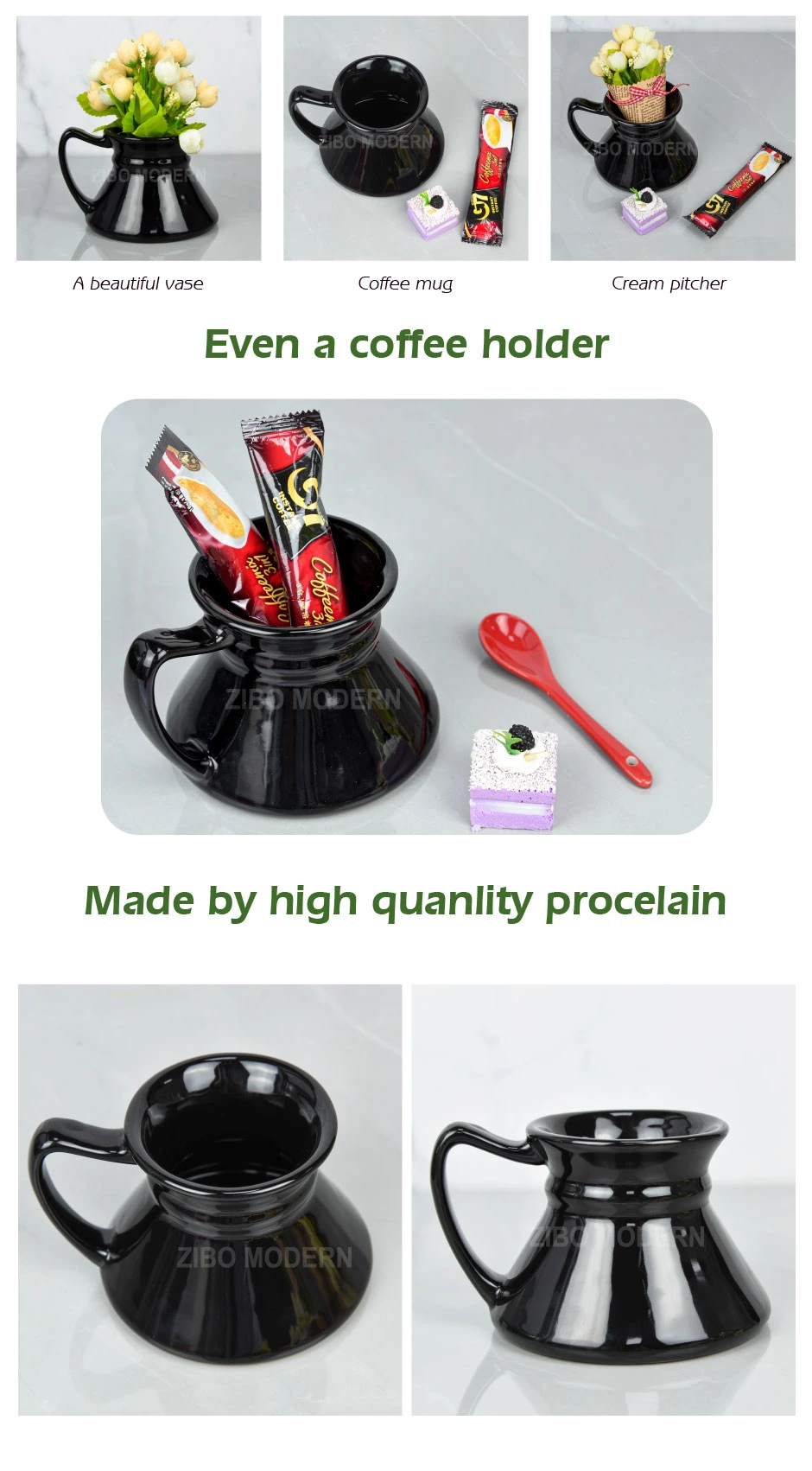 10 Oz Pure Color Porcelain Cream Pitcher / Vase / Coffee Mug - Porcelain Coffee/Tea Mug, Stoneware