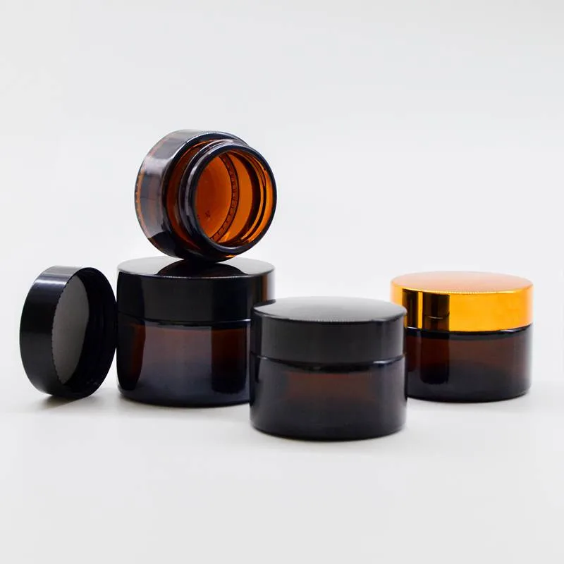 Wholesale 1oz/1.67oz Amber Glass Face Cream Jar with Black Lid