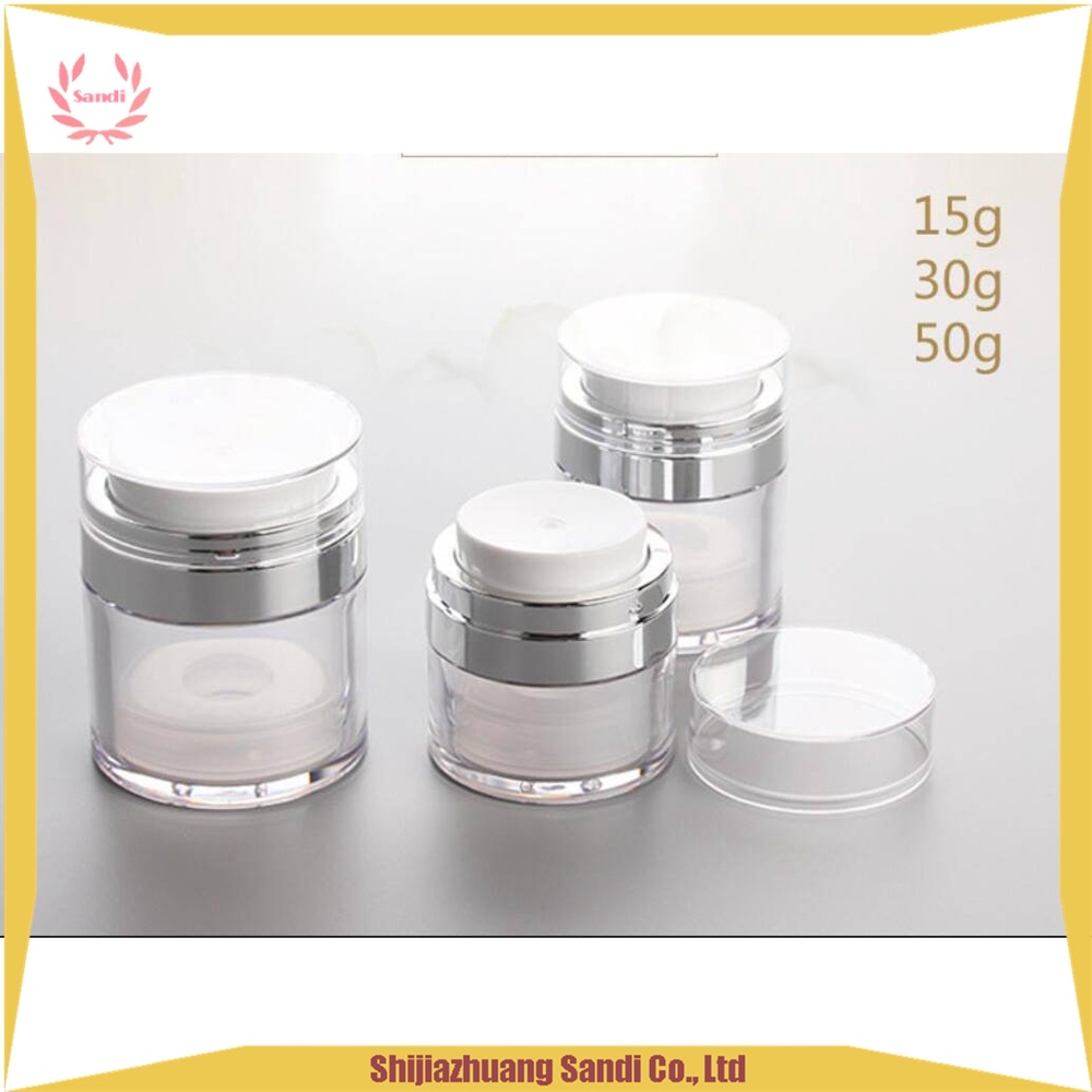 Eco-Friendly Face Cream White Cosmetic Airless Pump Plastic Acrylic Jar