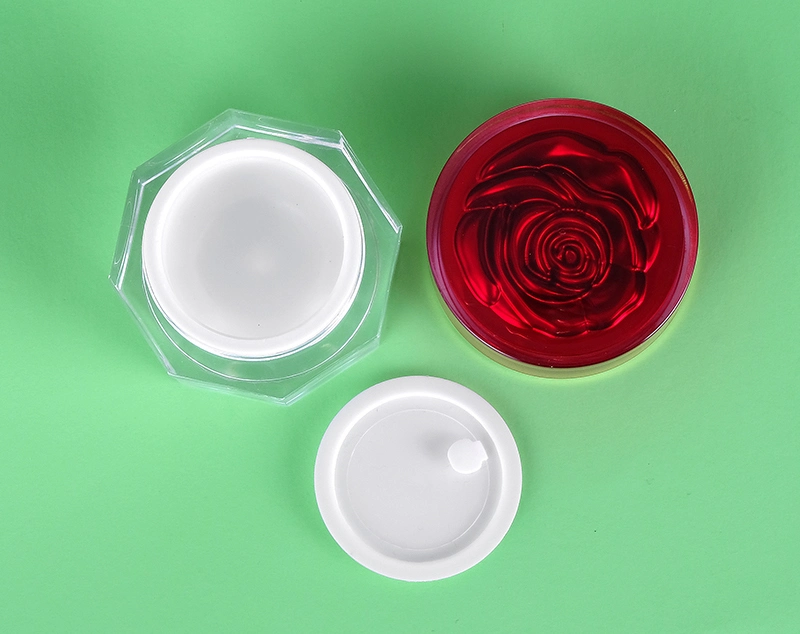 Luxury Cosmetic Container Rose 30g Clear Cosmetic Packaging Acrylic Cream Jar with Red Rose Lid