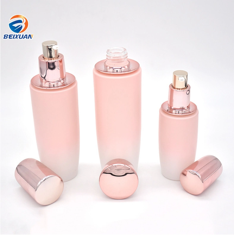 High Quality Luxury Pink Press Pump Style Glass Cosmetic Bottles Packaging Bottle Wholesale