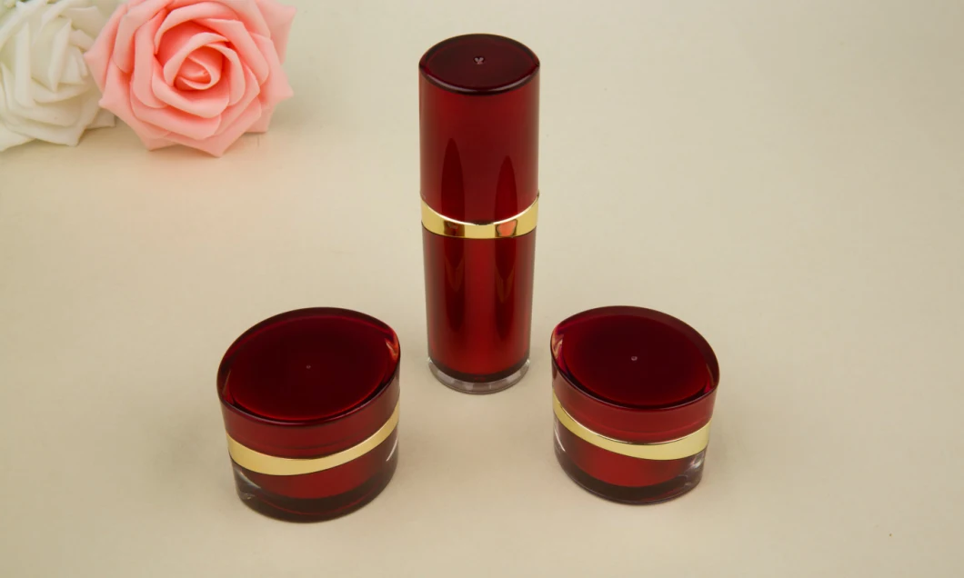 15g 20g Red Acrylic Cream Jar and 30ml Lotion Bottle Set for Cosmetic Packaging