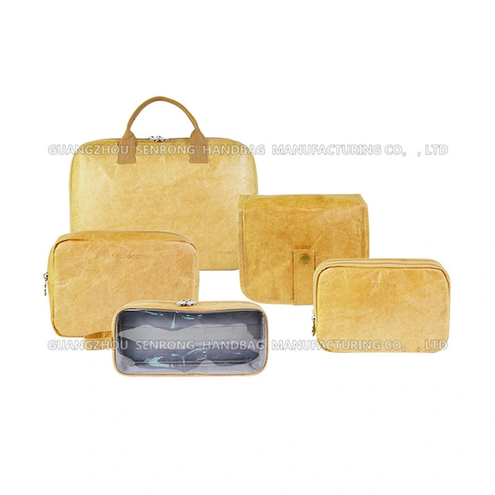 Popular Green Field Eco-Friendly Washable Kraft Paper Travel Cosmetic Makeup Bag