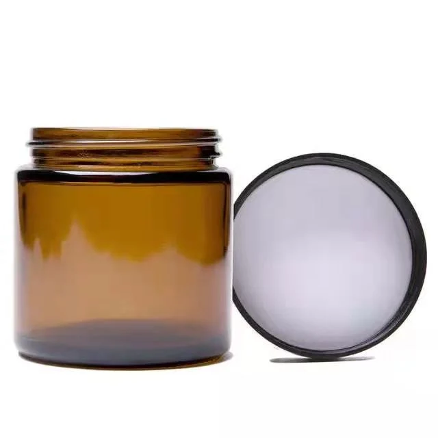 Luxury 4oz 120ml Amber Glass Cosmetic Face Cream Jars with Black Plastic Lids